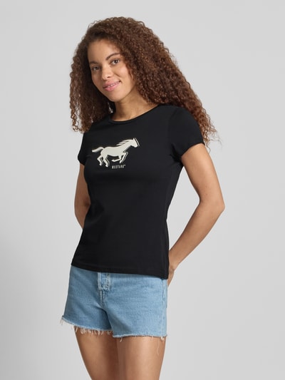 Mustang męski t-shirt o kroju regular fit z nadruk z logo model 'Loa' Granatowy 4