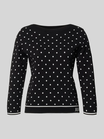 Produktfoto, schwarzer Strickpullover aus Viskose-Mix Modell 'Konstantina' von JOOP! mit weißen Punkten, gerippten Abschlüssen und Rundhalsausschnitt