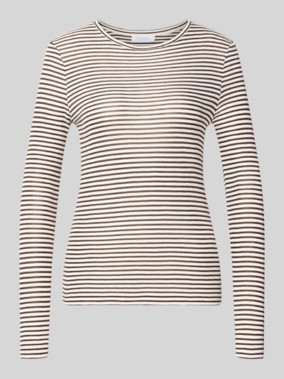 Produktfoto, Longsleeve mit Streifen-Muster von Rich & Royal in Beige und Dunkelbraun, taillierter Schnitt, reine Baumwolle, Rundhalsausschnitt, Glitzer-Details