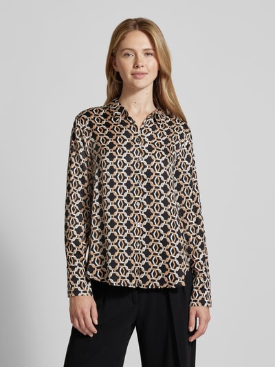 s.Oliver BLACK LABEL Regular fit blouse met lange mouwen, all-over motief en biezen Cognac - 4