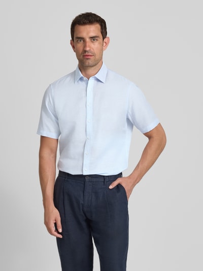 Jake*s Koszula lniana o kroju slim fit z listwą guzikową Jasnoniebieski 4