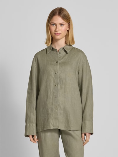 Samsøe Samsøe Regular Fit Leinenbluse mit Knopfleiste Modell 'SANOT' Oliv 4