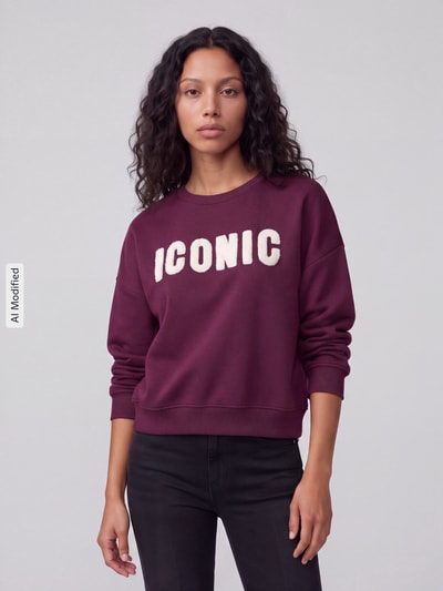 ONLY Loose Fit Sweatshirt aus Baumwoll-Mix Modell 'SWEAT' Bordeaux Melange 4