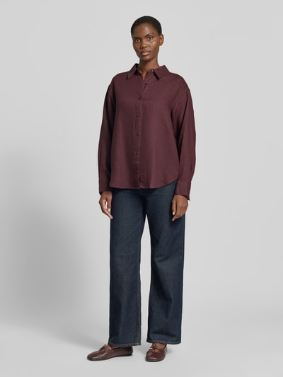 Samsøe Samsøe Regular Fit Leinenbluse mit Knopfleiste Bordeaux 1