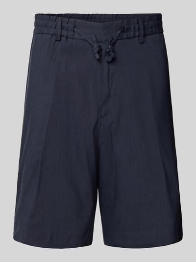 BOSS Regular fit linnen bermuda met steekzakken, model 'Peter' Marineblauw - 2