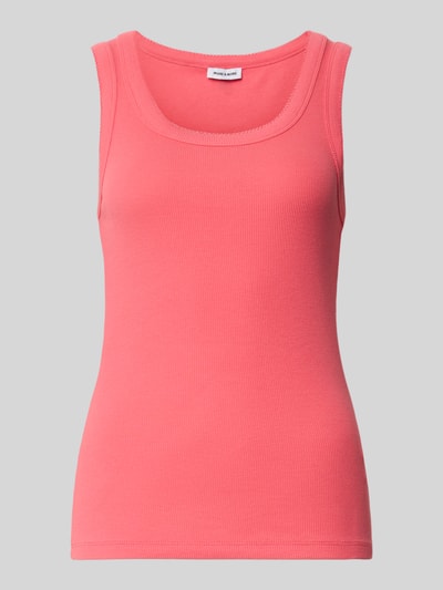 Produktfoto, Trägertop in Ripp-Optik mit Rundhalsausschnitt von More & More, Slim-Fit, pink, Wellensaum, Rückenlänge bei Größe 36: 58 cm