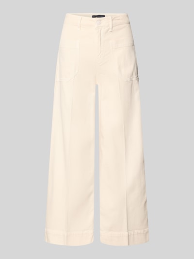 Produktfoto, cremefarbene Wide Leg Jeans mit aufgesetzten Taschen, Modell 'MIRU' von Raffaello Rossi, Baumwoll-Mix mit Leinen-Anteil.