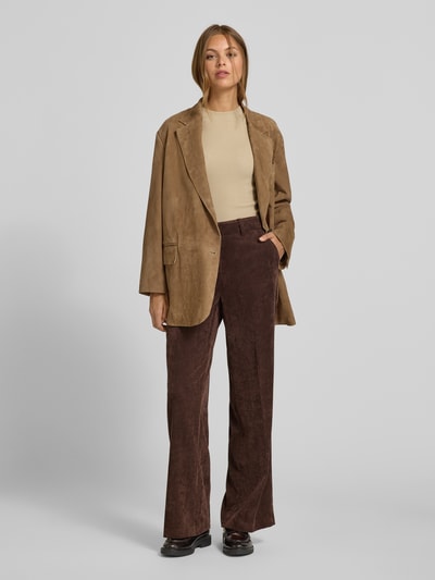 CAMBIO Wide fit corduroy broek met persplooien, model 'Amelie' Donkerbruin - 1