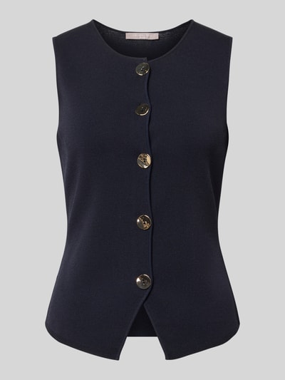 Produktfoto, Weste aus Viskose-Mix mit V-Ausschnitt von Christian Berg Woman Selection, regular fit, knoopsluiting, ruglengte maat 36: 58 cm, donkerblauw, gladde structuur