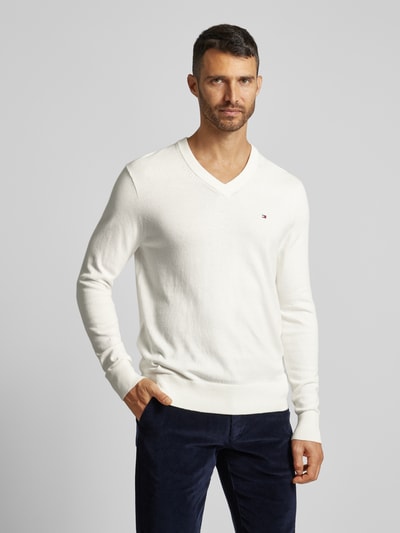 Tommy Hilfiger Gebreide pullover met logostitching, model 'PIMA' Offwhite - 4