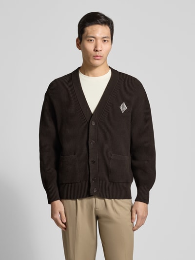Lacoste Relaxed Fit Strickjacke aus Baumwoll-Mix Modell 'COTES PERLEES' Schoko 4