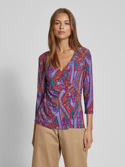 Lauren Ralph Lauren Shirt met lange mouwen in wikkellook, model 'JAINAB' Fuchsia - 4