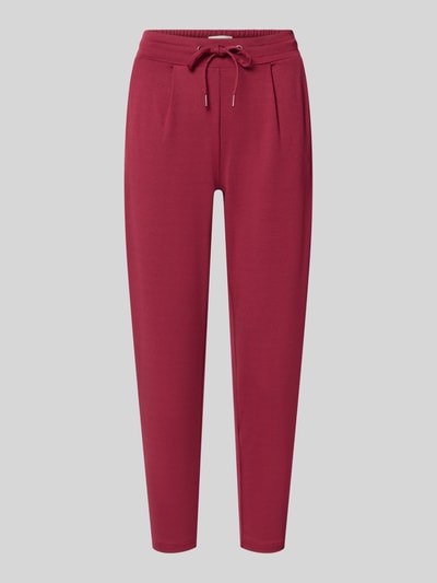 Produktfoto, Slim Fit Hose mit Viskose-Anteil Modell 'KATE' von ICHI in Rot, elastischer Bund mit Tunnelzug, glatte Textur, verkürzte Passform