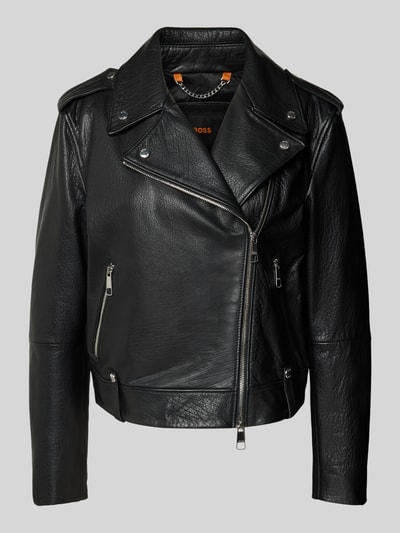 BOSS Orange Regular Fit Lederjacke aus genarbten Rindsleder Black 2