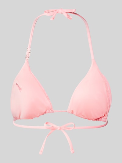 Produktfoto, Bikini-Oberteil mit Logo-Detail Modell 'Rem' von Guess aus Elastischer-Material-Mix in Rosa mit Strasssteinbesatz, Damen