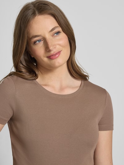 Christian Berg Woman T-shirt met geribde ronde hals Middenbruin - 3