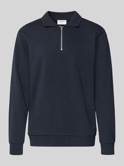Produktfoto, Sweatshirt mit Polokragen und Reißverschluss von Lindbergh in Dunkelblau, Baumwoll-Mix, Regular-Fit, glatte Textur