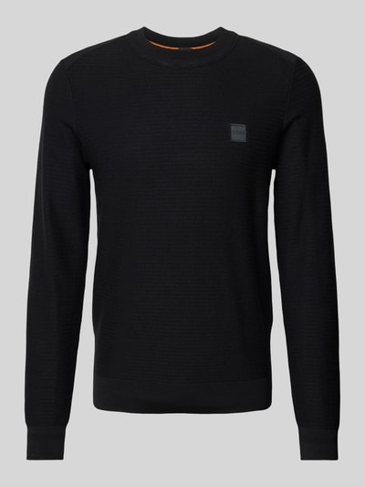 BOSS Orange Strickpullover mit gerippten Abschlüssen Modell 'Anion' Black 1