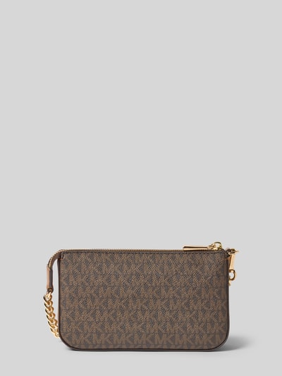 Produktfoto, Schultertasche Shoulder Bag mit Logo-Applikation Modell 'Jet Set' von MICHAEL Michael Kors, braun, Allover-Logo-Print, goldene Gliederkette, Strukturleder, Maße 20x12x5 cm, Länge Schulterriemen 14 cm, Reißverschluss-Hauptfach.
