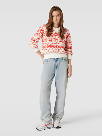 Pieces Gebreide pullover met all-over motief, model 'JIANNA' Rood - 1