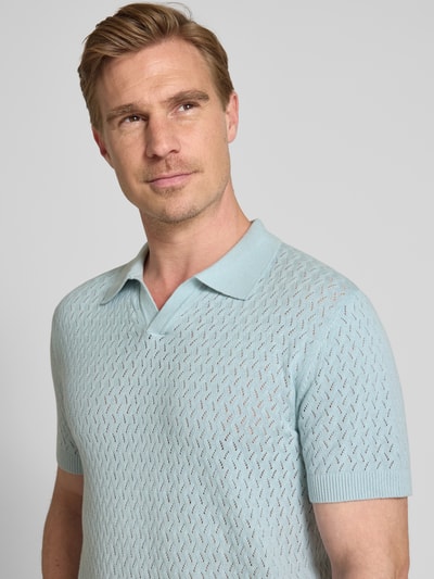 SELECTED HOMME Regular fit poloshirt in gehaakte look, model 'LINO' Lichtblauw - 3