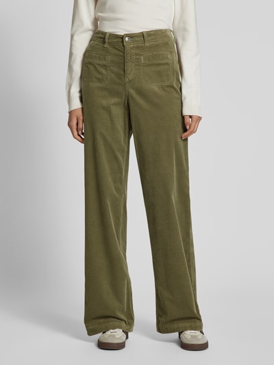 Gardeur Wide leg corduroy broek met achterzakken, model 'Feliza' Rietgroen - 4