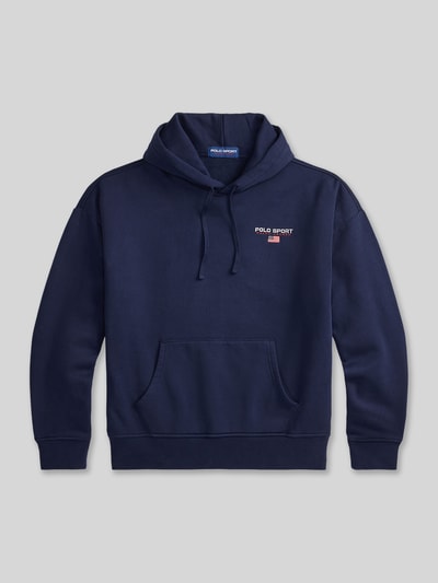 Produktfoto, Relaxed Fit Hoodie aus Baumwoll-Mix von Polo Ralph Lauren in Dunkelblau, unifarben, Kängurutasche, Label-Schriftzug, Sweat-Textur