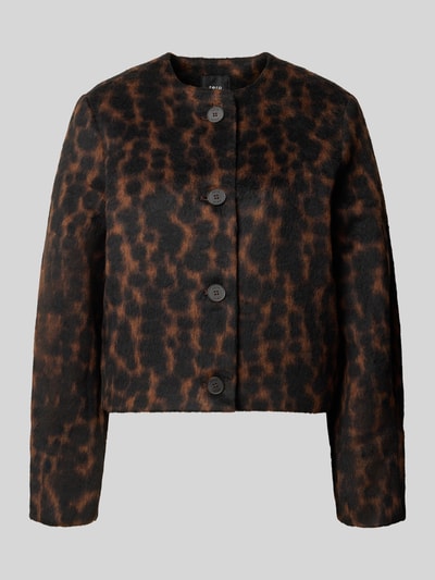 Produktfoto, Regular Fit Blazer mit Viskose-Anteil von zero, Material-Mix in Braun und Schwarz mit Knopfleiste und Rundhalsausschnitt