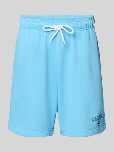 Produktfoto, Sweatshorts mit Logo und elastischem Bund von CHAMPION in Hellblau, Baumwoll-Mix, Regular Fit, glatte Textur, Vorderansicht