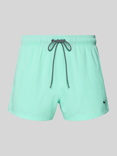 Produktfoto, Badehose mit Seitentaschen und Klettverschlusstasche hinten von PUMA, Regular-Fit, elastischer Bund, mintgrün, glatte Textur