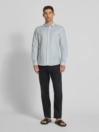 Jake*s Slim fit business-overhemd van linnenmix met kentkraag Donkergroen - 1