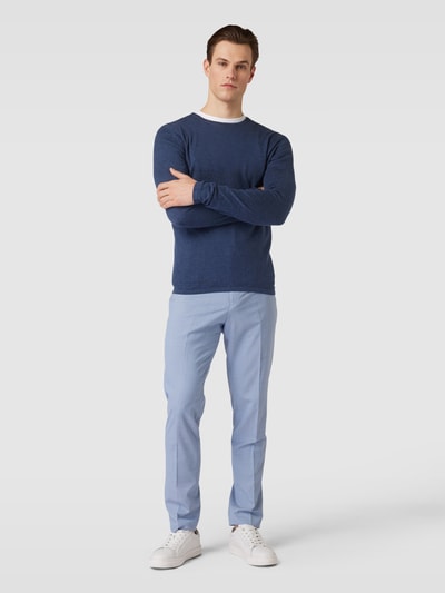 Christian Berg Men Gebreide pullover in effen design  Donkerblauw gemêleerd - 1