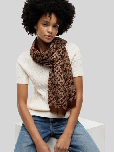 Tommy Hilfiger Schal aus Baumwoll-Mix mit Logo-Muster Mittelbraun 1