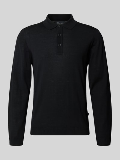 Produktfoto, Regular Fit Strickpullover aus reiner Schurwolle mit Polokragen von MAERZ Muenchen in Schwarz, sichtbare elastische Abschlüsse, neutrale Hintergrundfarbe, Herren Strickpullover