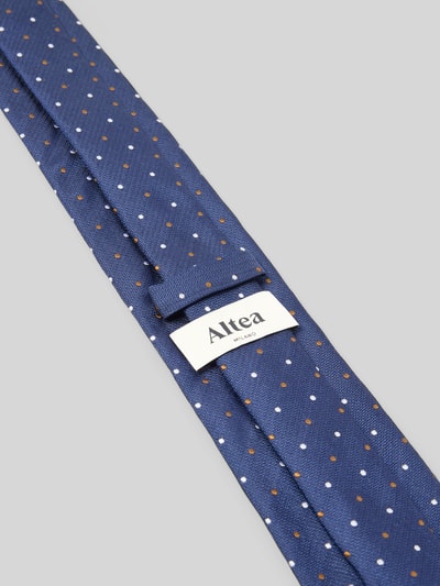 Produktfoto, Krawatte aus reiner Seide mit Label-Detail von altea, klassisch geschnitten, blau mit feinen weißen und braunen Punkten, 8 cm Breite, glatte Struktur