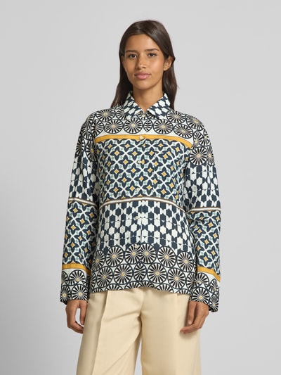 Marc O'Polo Regular fit linnen blouse met all-over motief Marineblauw - 4