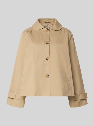 Produktfoto, Relaxed Fit Jacke mit Umlegekragen Modell 'Viola' von Lollys Laundry in Beige, durchgängige Knopfleiste, Eingrifftaschen, Damen Jacke, Rückenlänge 62 cm, Schulterbreite 38 cm, Brustweite 49 cm, Ärmellänge 60 cm.