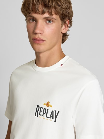 Replay Regular fit T-shirt van puur katoen met logoprint Offwhite - 3