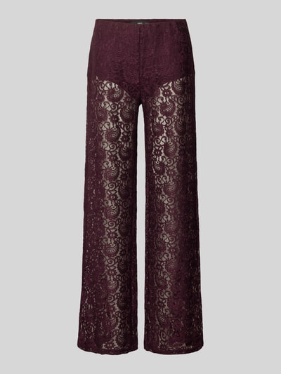 Produktfoto, Stoffhose aus Spitze Modell 'GRACE' von Mango in Bordeaux, transparenter Look mit Paisley-Stickerei, relaxed Fit, elastischer Mix