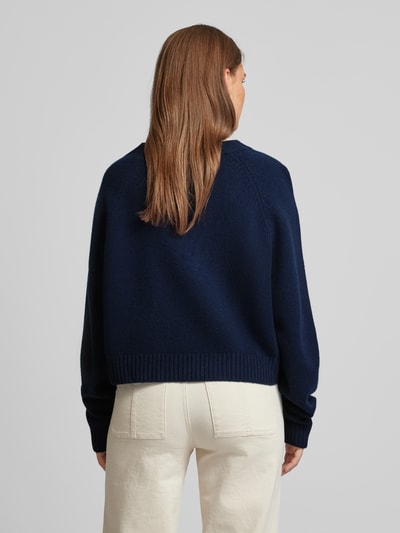 Jake*s Casual Wollen pullover met afgeronde V-hals Donkerblauw - 5