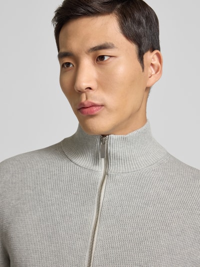 SELECTED HOMME Regular Fit Strickjacke aus reiner Baumwolle Modell 'DANE' Hellgrau 3