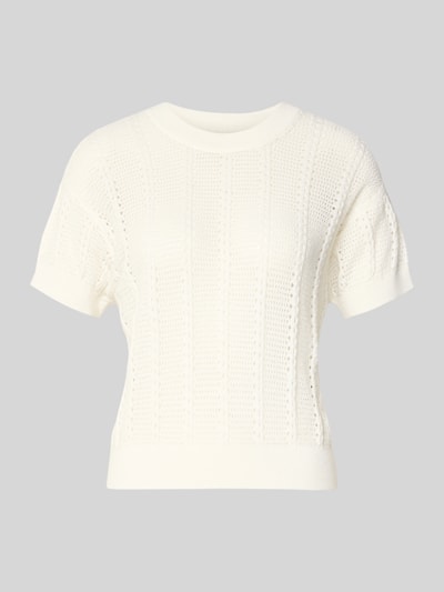 Produktfoto, Relaxed Fit Strick-Shirt aus Baumwoll-Mix Modell 'LUX LIGHT' von Vero Moda in Uni, weiß, mit Lochstrickmuster und Rundhalsausschnitt