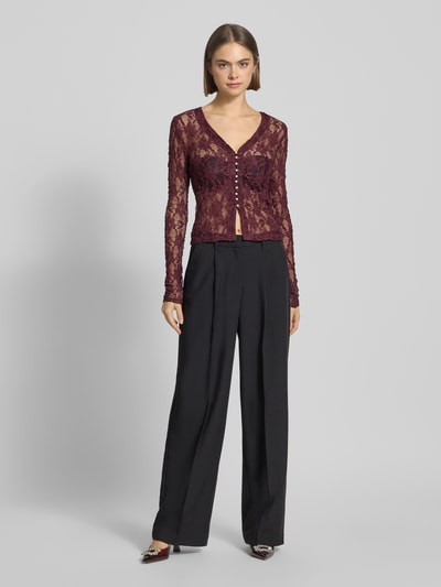 Only Slim Fit Langarmshirt in semitransparenter Optik Modell 'ALBA' Bordeaux 1