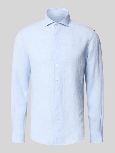 Produktfoto, Regular Fit Leinenhemd mit Kentkragen von Profuomo, hellblau, reine Leinen-Optik, Knopfleiste, glatte Textur, Herren