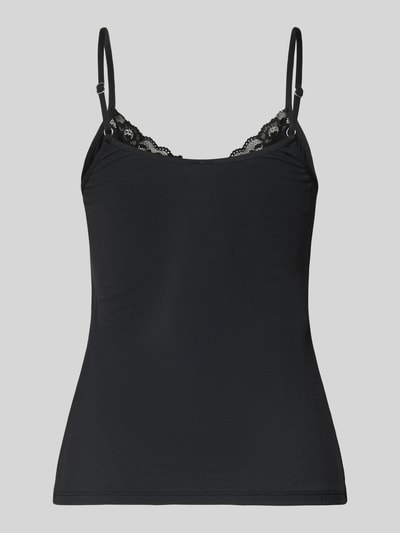 Produktfoto, Slim Fit Top mit Spitzenbesatz von Skiny, czarny top z mieszanki mikromodalu, krój slim fit, obszycie koronką, cienkie ramiączka