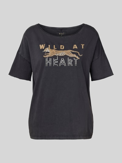Oui Relaxed Fit T-Shirt aus reiner Baumwolle mit Motiv-Print Anthrazit 2