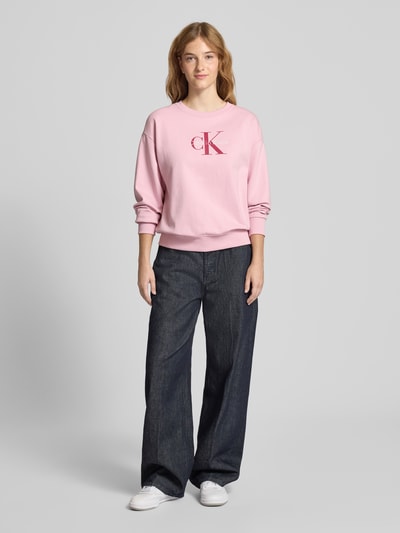Calvin Klein Jeans Sweatshirt met labelprint Felroze - 1