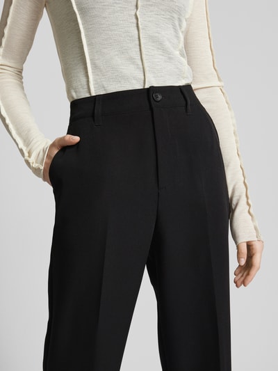 QS Wide leg stoffen broek met persplooien Zwart - 3