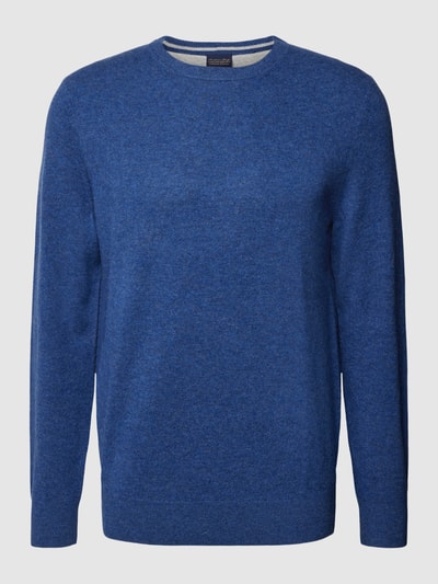 Christian Berg Men Kaschmirpullover mit geripptem Rundhalsausschnitt Jeansblau Melange 1