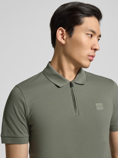BOSS Orange Koszulka polo z mieszanki bawełny o kroju slim fit model 'PASSERZIP' Oliwkowy 3